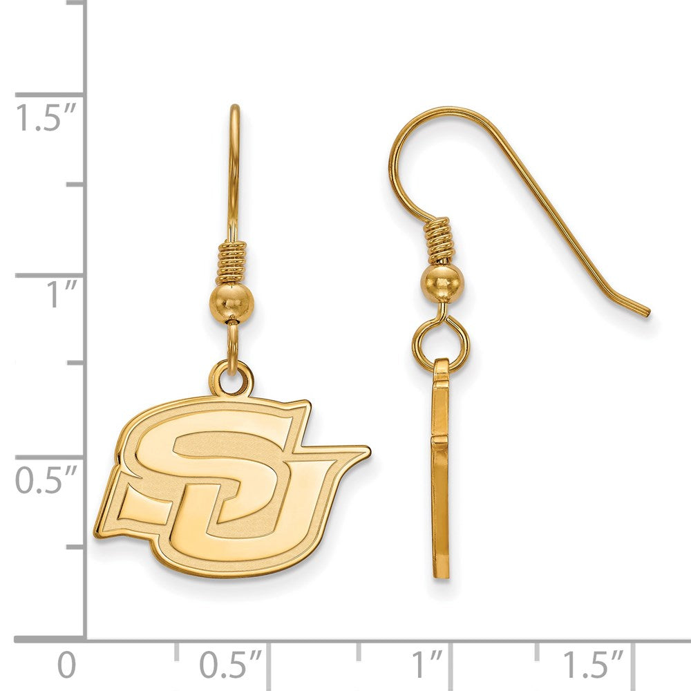 Alternate view of the 14k Gold Plated Silver Southern University Small Dangle Earrings by The Black Bow Jewelry Co.