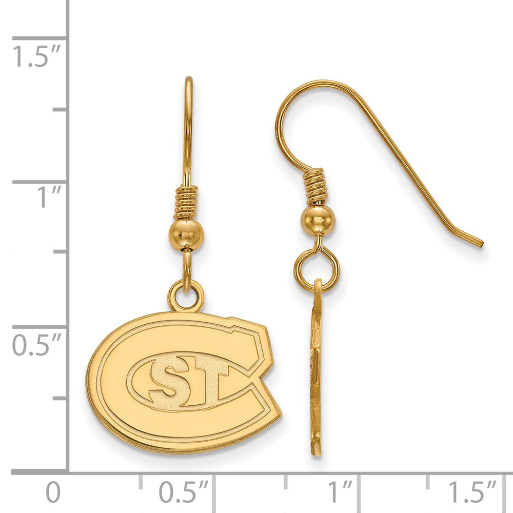 Alternate view of the 14k Gold Plated Silver St. Cloud State Small Dangle Earrings by The Black Bow Jewelry Co.