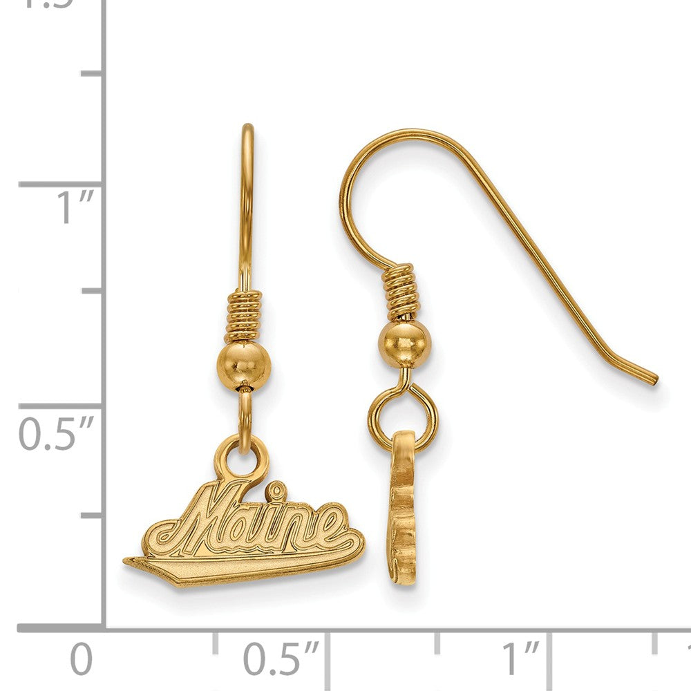 Alternate view of the 14k Gold Plated Silver University of Maine Small Dangle Earrings by The Black Bow Jewelry Co.