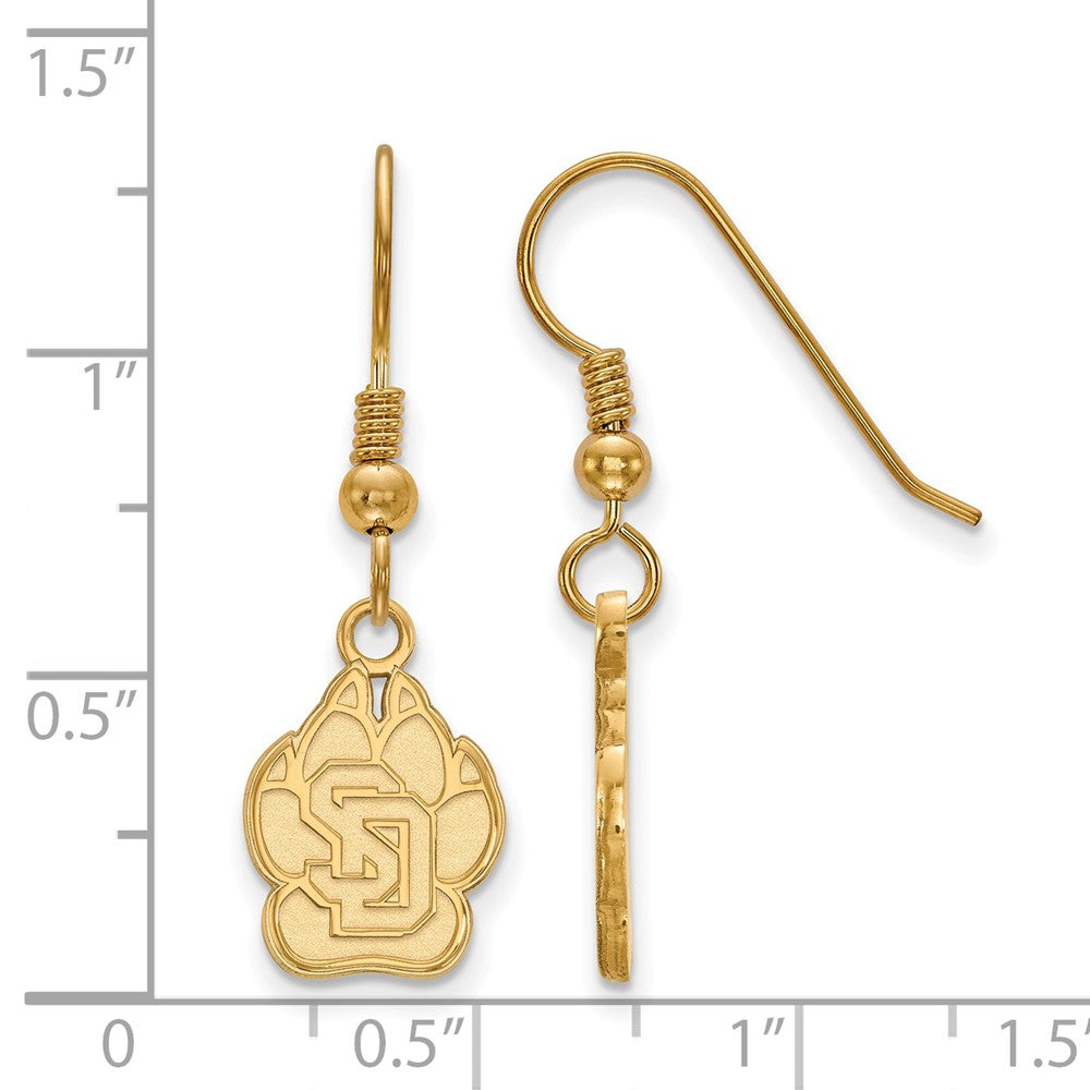 Alternate view of the 14k Gold Plated Silver University of South Dakota Dangle Earrings by The Black Bow Jewelry Co.