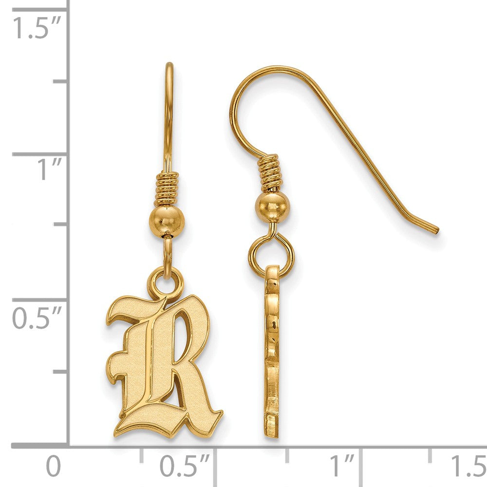 Alternate view of the 14k Gold Plated Silver Rice University Small Dangle Earrings by The Black Bow Jewelry Co.