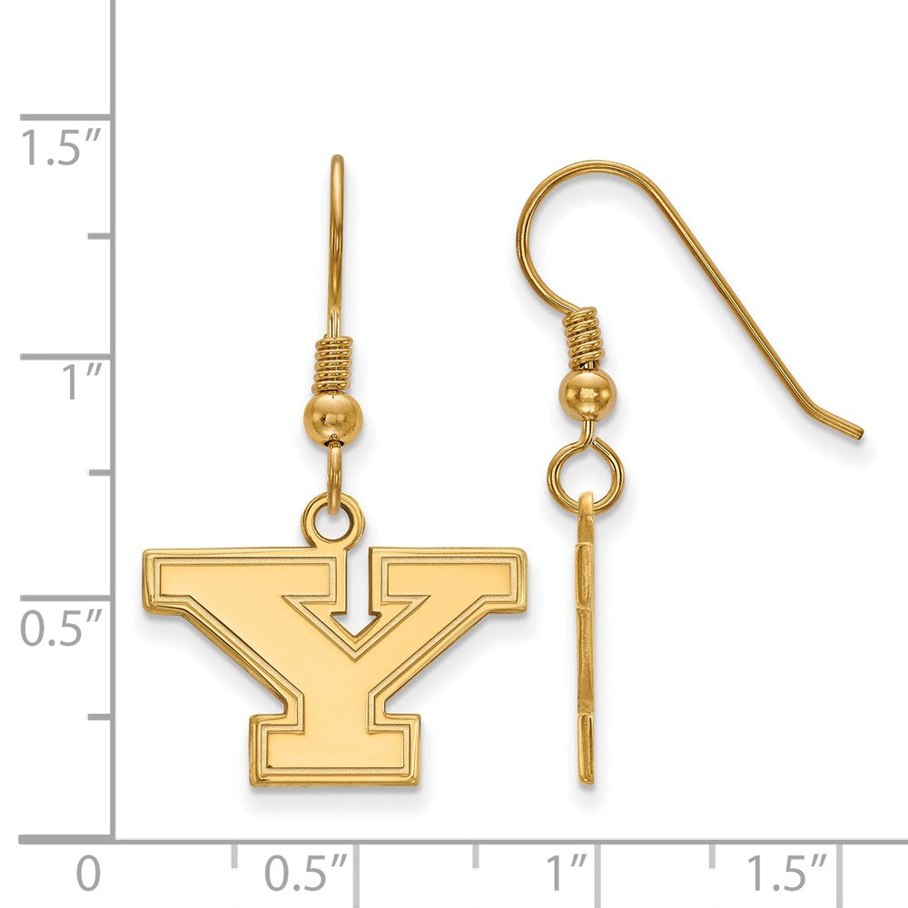 Alternate view of the 14k Gold Plated Silver Youngstown State Sm Dangle Earrings by The Black Bow Jewelry Co.