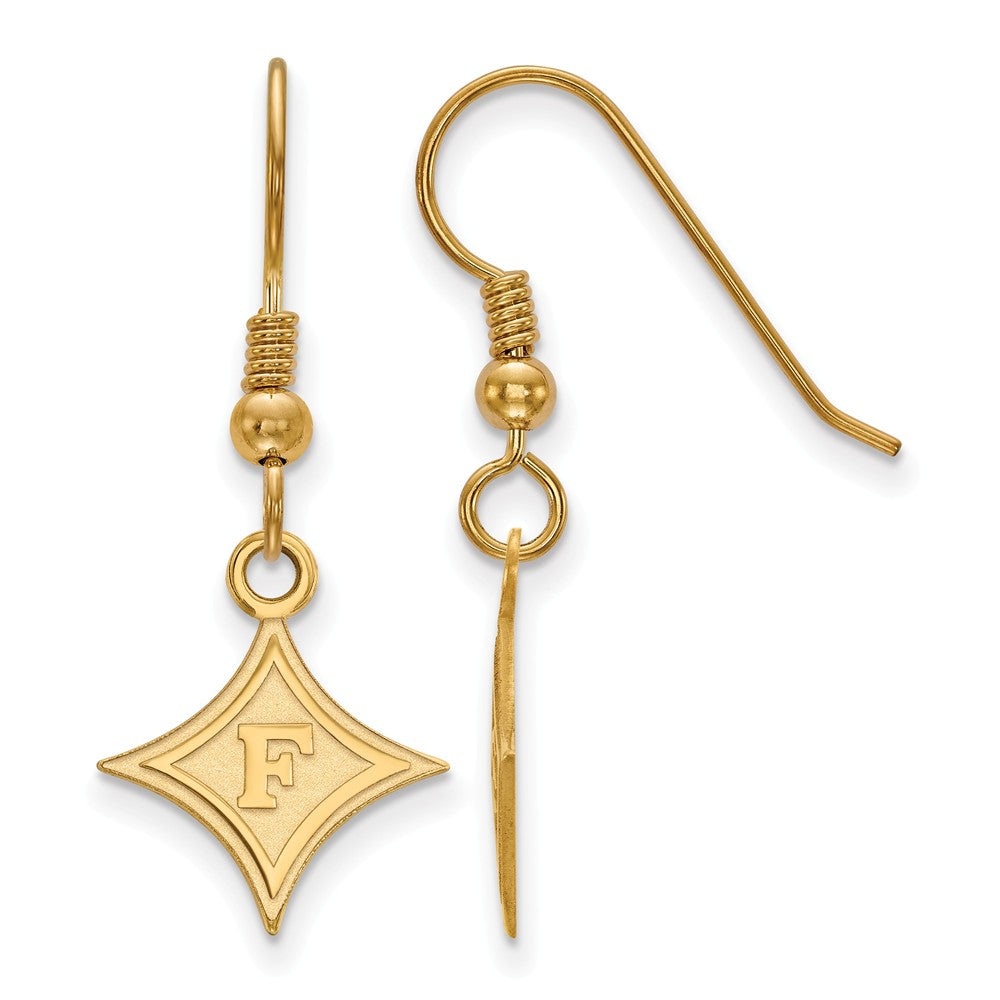 14k Gold Plated Silver Furman University Small Dangle Earrings, Item E13864 by The Black Bow Jewelry Co.