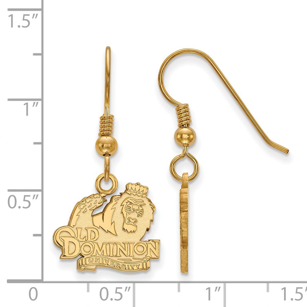 Alternate view of the 14k Gold Plated Silver Old Dominion University Dangle Earrings by The Black Bow Jewelry Co.