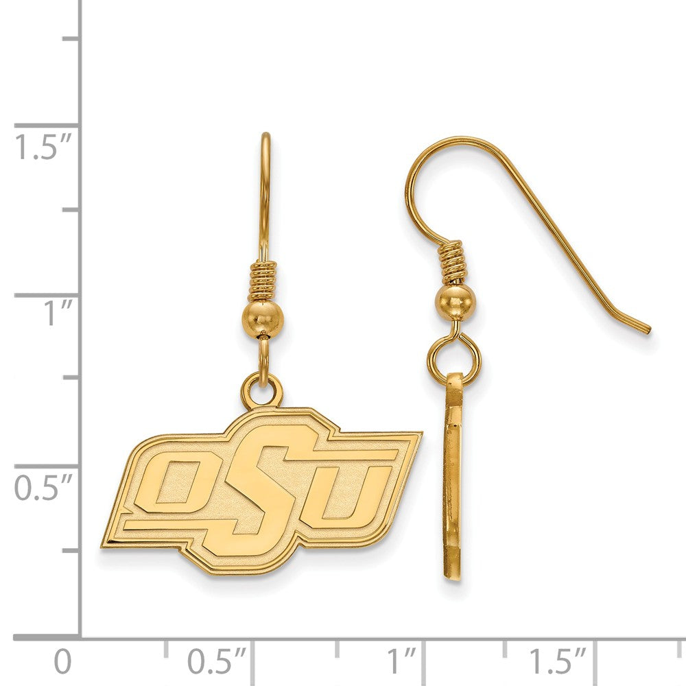 Alternate view of the 14k Gold Plated Silver Oklahoma State University Dangle Earring by The Black Bow Jewelry Co.