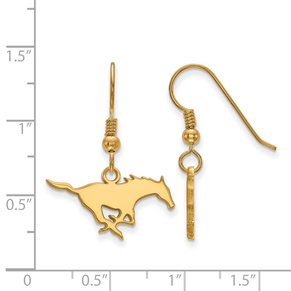 Alternate view of the 14k Gold Plated Silver Southern Methodist U Small Dangle Earrings by The Black Bow Jewelry Co.