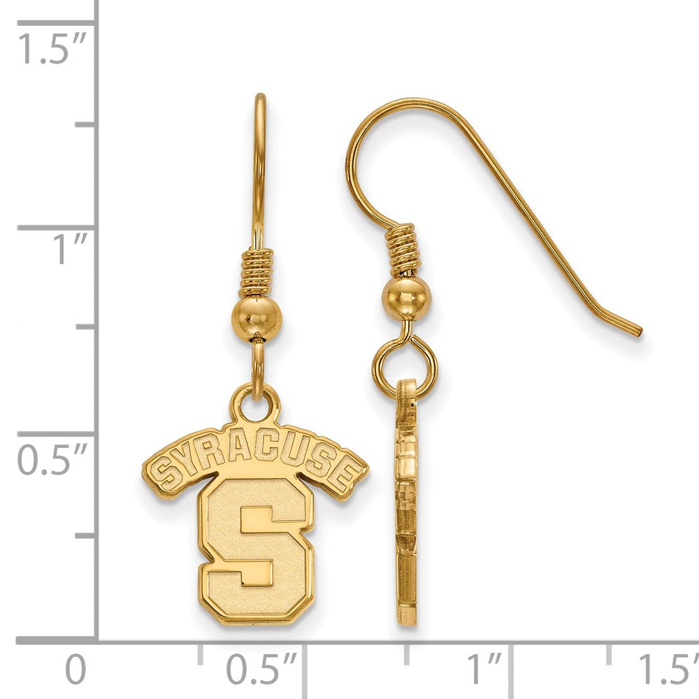 Alternate view of the 14k Gold Plated Silver Syracuse University Dangle Earrings by The Black Bow Jewelry Co.