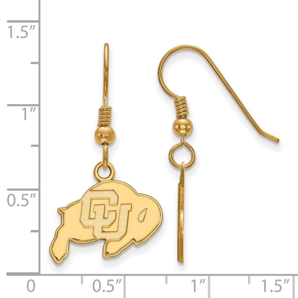 Alternate view of the 14k Gold Plated Silver Univ. of Colorado Dangle Earrings by The Black Bow Jewelry Co.