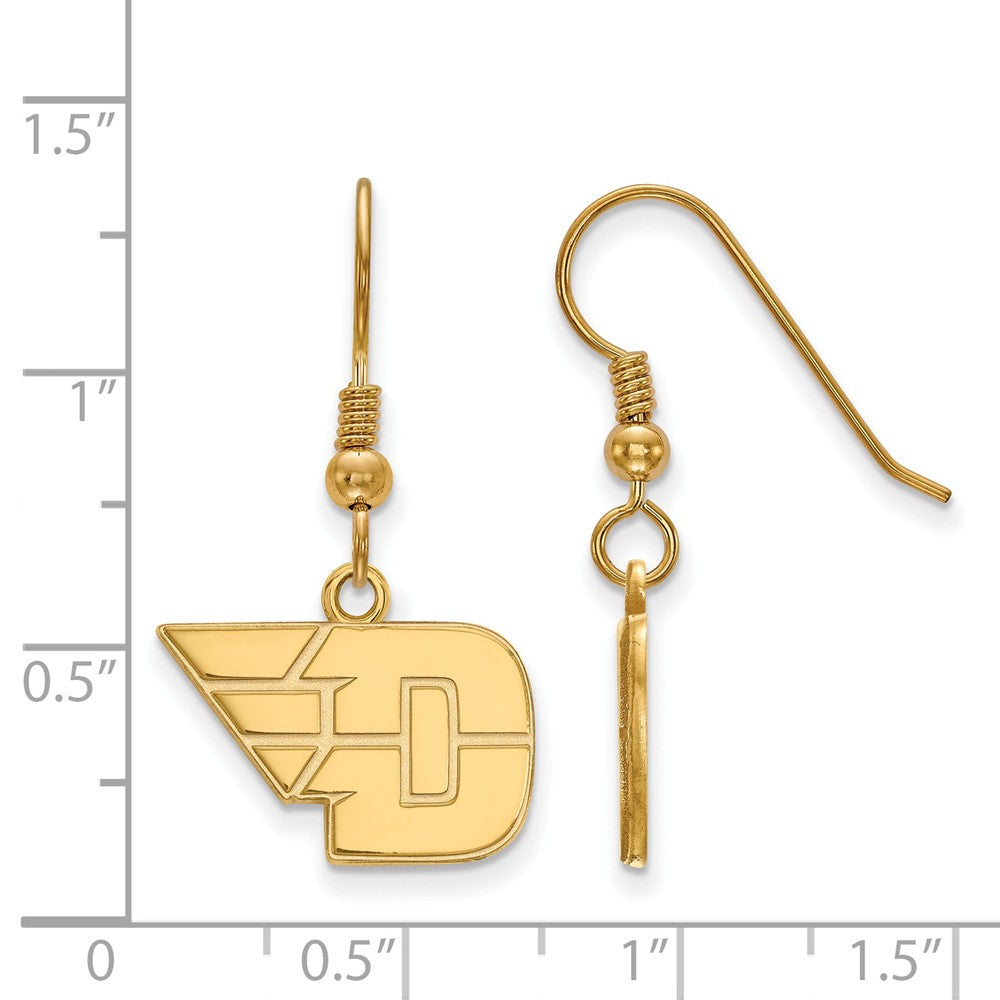 Alternate view of the 14k Gold Plated Silver University of Dayton Small Dangle Earrings by The Black Bow Jewelry Co.