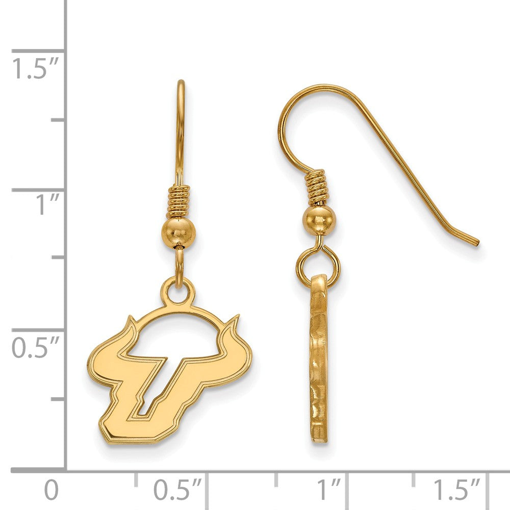 Alternate view of the 14k Gold Plated Silver Univ. of South Florida Dangle Earring by The Black Bow Jewelry Co.