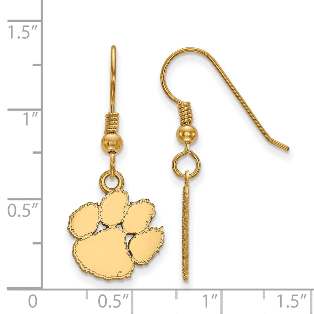 Alternate view of the 14k Gold Plated Silver Clemson University Small Dangle Earrings by The Black Bow Jewelry Co.