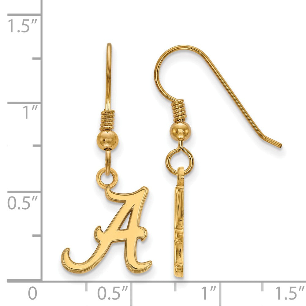 Alternate view of the 14k Gold Plated Silver University of Alabama SM Dangle Earrings by The Black Bow Jewelry Co.