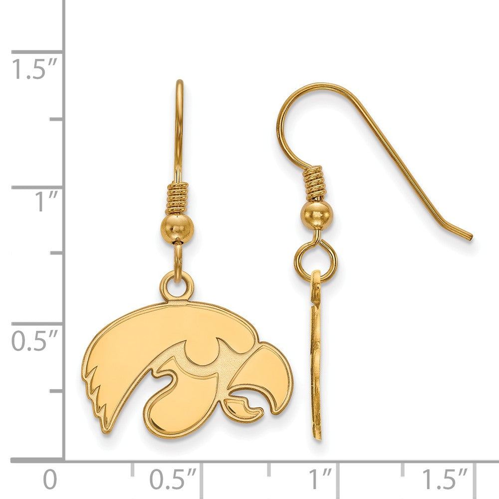 Alternate view of the 14k Gold Plated Silver University of Iowa SM Dangle Earrings by The Black Bow Jewelry Co.