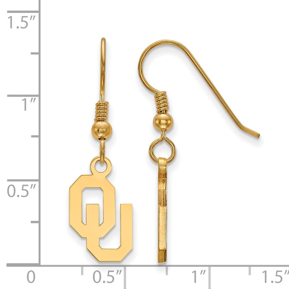 Alternate view of the 14k Gold Plated Silver University of Oklahoma Dangle Earrings by The Black Bow Jewelry Co.