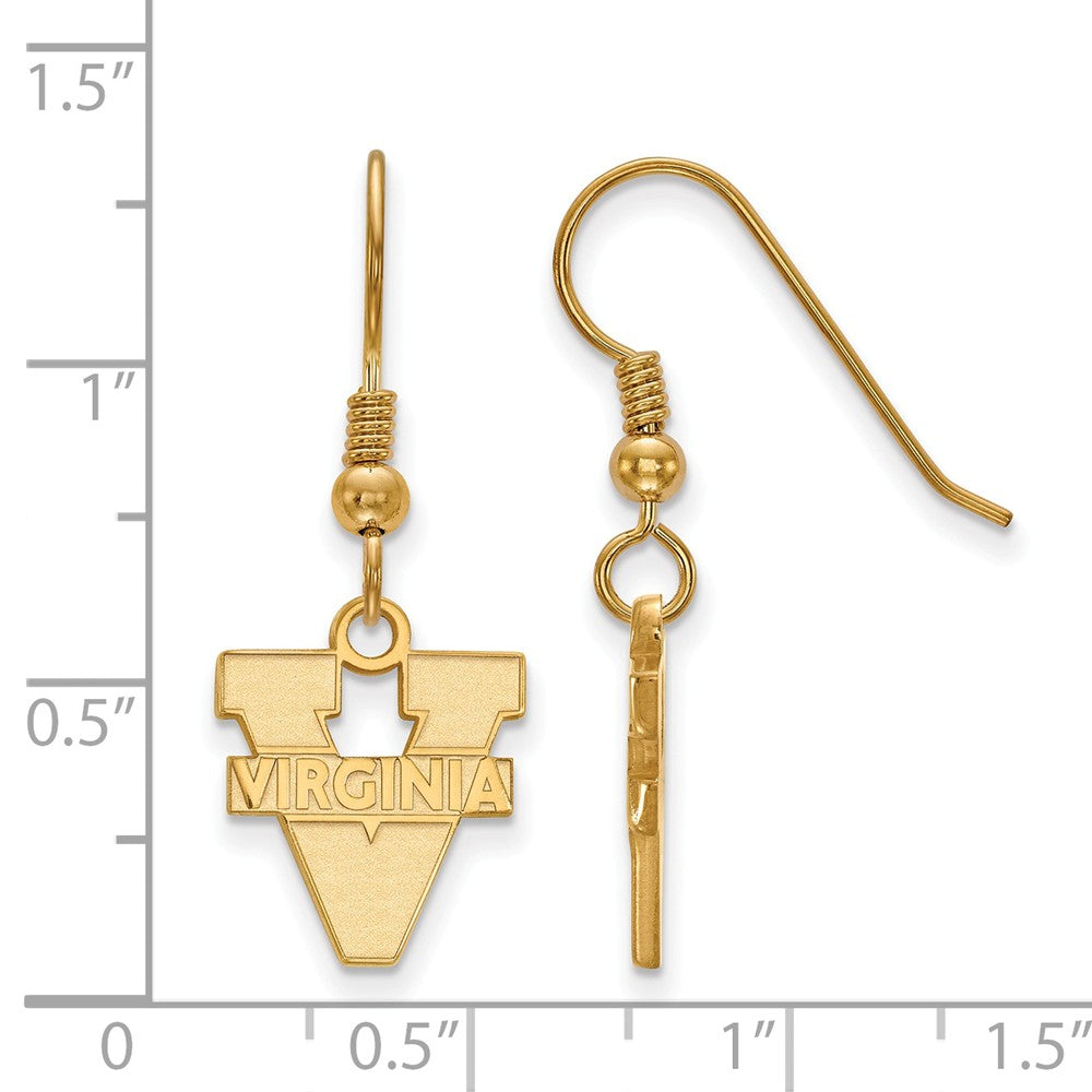 Alternate view of the 14k Gold Plated Silver University of Virginia SM Dangle Earrings by The Black Bow Jewelry Co.
