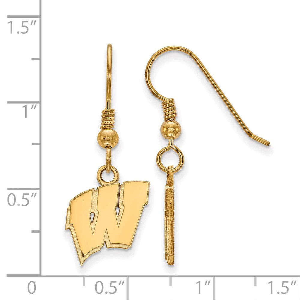 Alternate view of the 14k Gold Plated Silver University of Wisconsin SM Dangle Earrings by The Black Bow Jewelry Co.