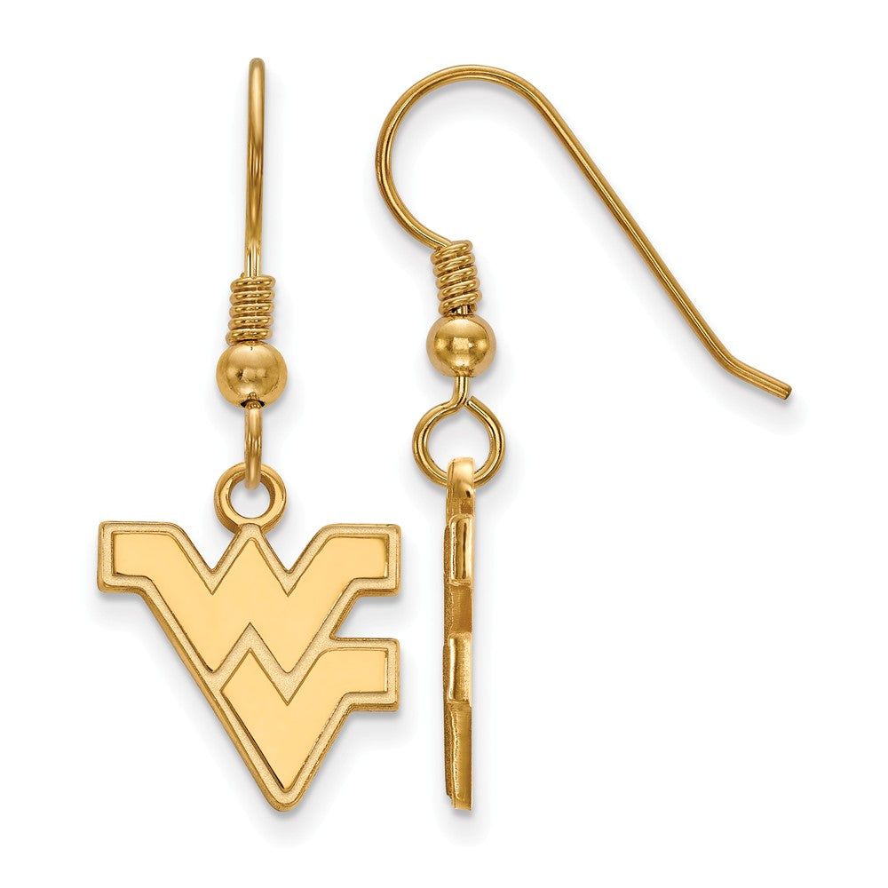 14k Gold Plated Silver West Virginia Univ. SM &#39;WV&#39; Dangle Earrings, Item E13939 by The Black Bow Jewelry Co.