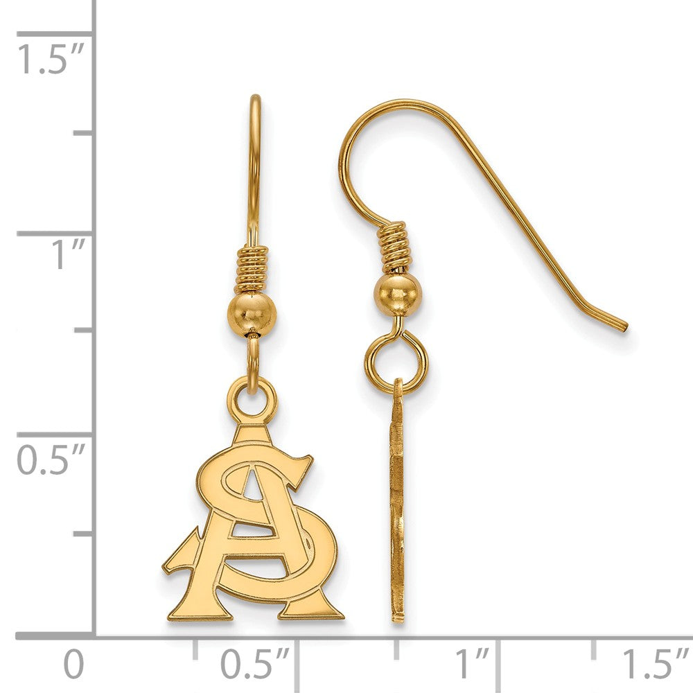 Alternate view of the 14k Gold Plated Silver Arizona State Univ. SM Dangle Earrings by The Black Bow Jewelry Co.