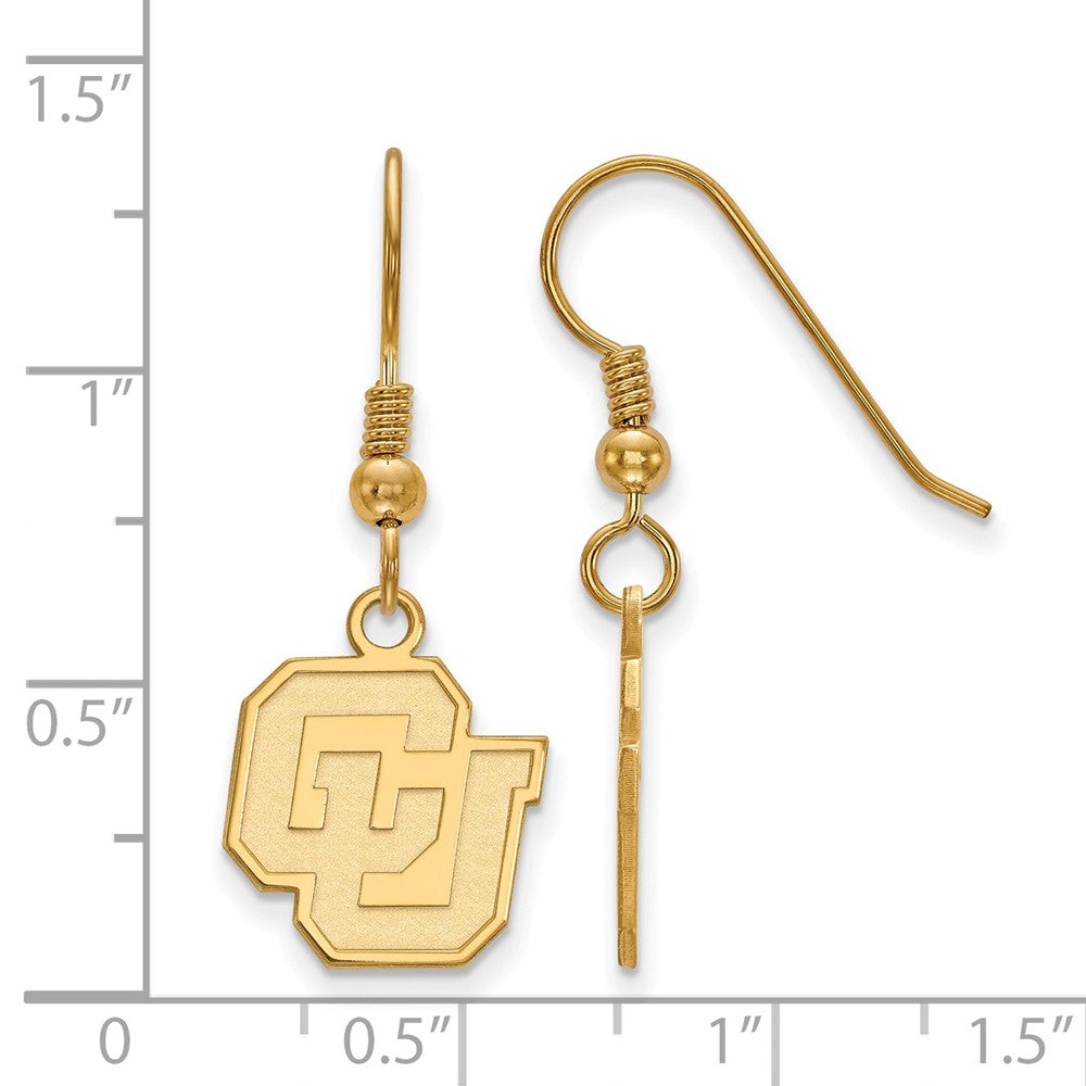 Alternate view of the 14k Gold Plated Silver University of Colorado Dangle Earrings by The Black Bow Jewelry Co.