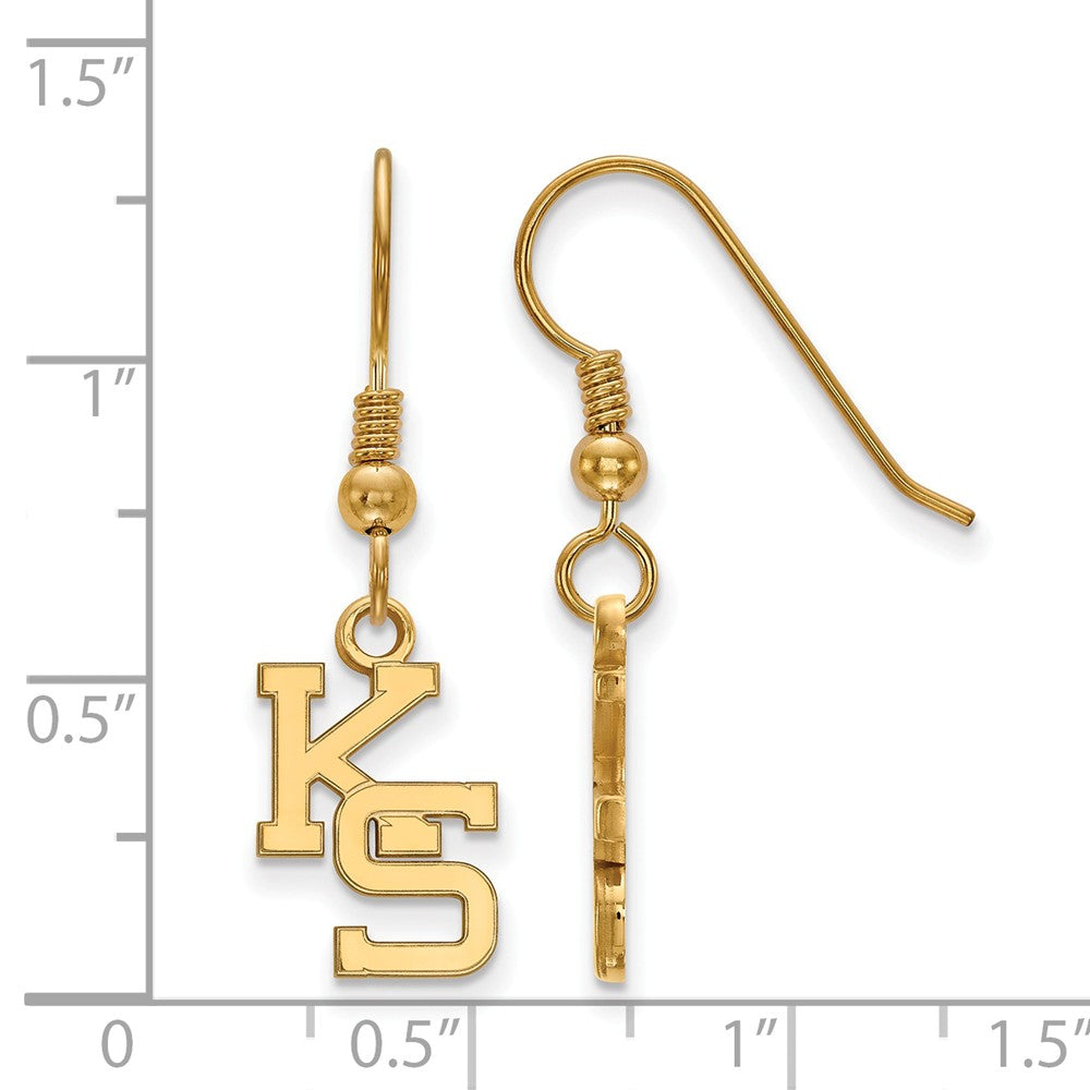 Alternate view of the 14k Gold Plated Silver Kansas State University Dangle Earrings by The Black Bow Jewelry Co.