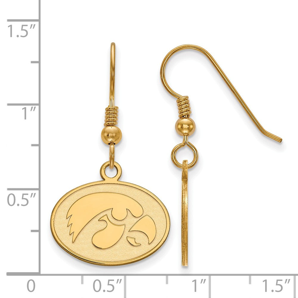Alternate view of the 14k Gold Plated Silver University of Iowa Small Dangle Earrings by The Black Bow Jewelry Co.