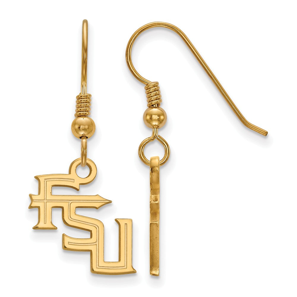 14k Gold Plated Silver Florida State Univ. SM &#39;FSU&#39; Dangle Earrings, Item E13985 by The Black Bow Jewelry Co.