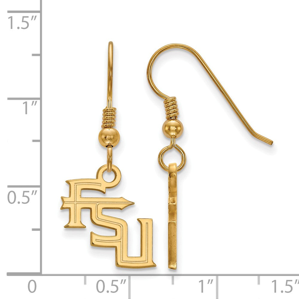 Alternate view of the 14k Gold Plated Silver Florida State Univ. SM &#39;FSU&#39; Dangle Earrings by The Black Bow Jewelry Co.