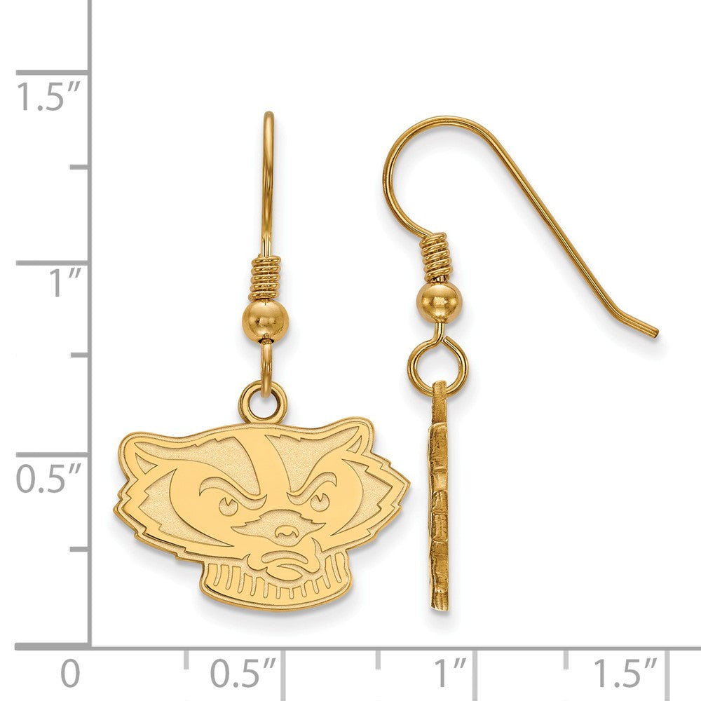 Alternate view of the 14k Gold Plated Silver University of Wisconsin Dangle Earrings by The Black Bow Jewelry Co.
