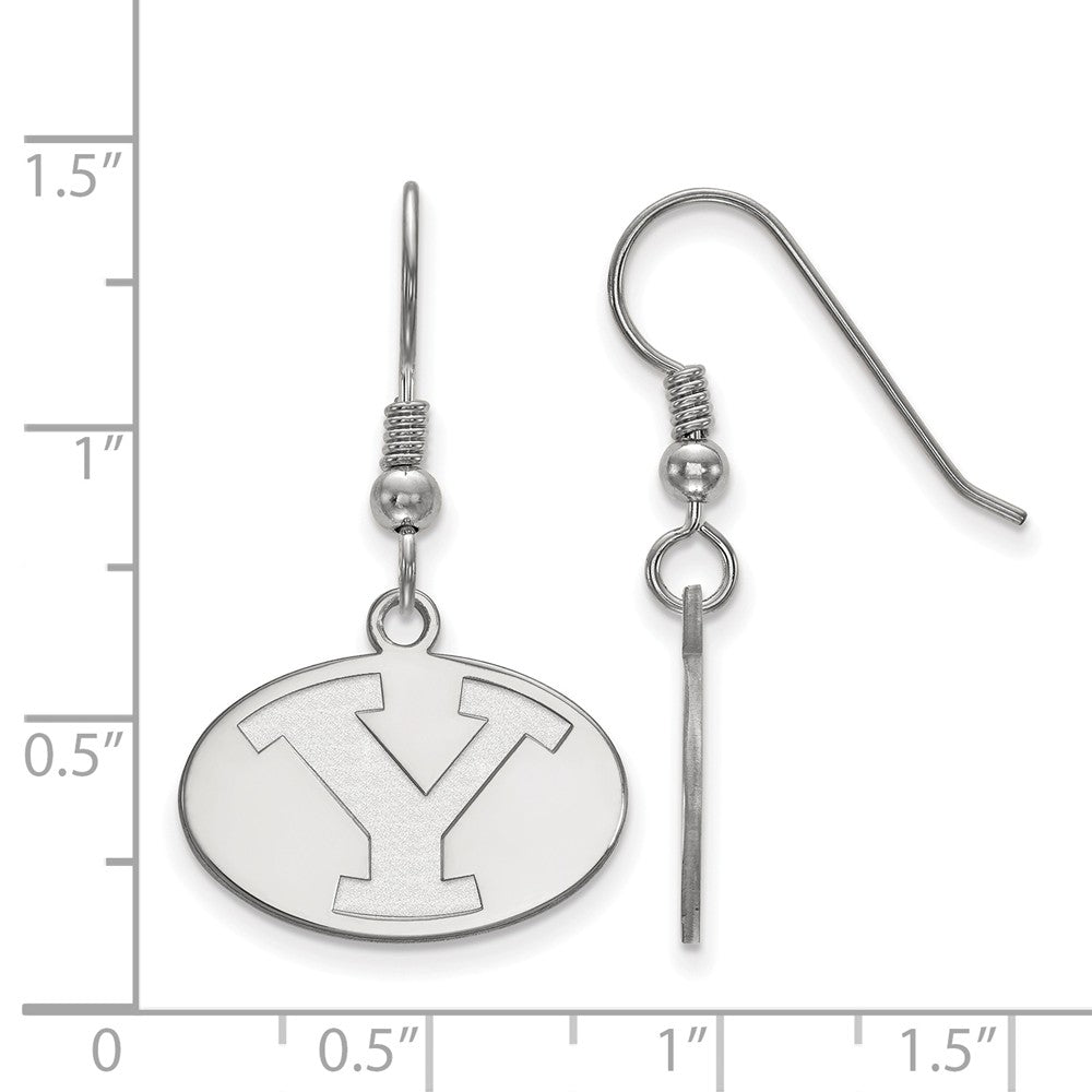 Alternate view of the Sterling Silver Brigham Young University Small Dangle Earrings by The Black Bow Jewelry Co.