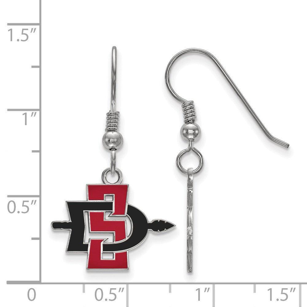 Alternate view of the Sterling Silver San Diego State University Small Dangle Earrings by The Black Bow Jewelry Co.