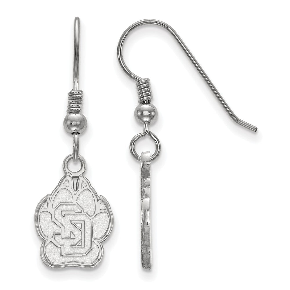 Sterling Silver University of South Dakota Small Dangle Earrings, Item E14045 by The Black Bow Jewelry Co.