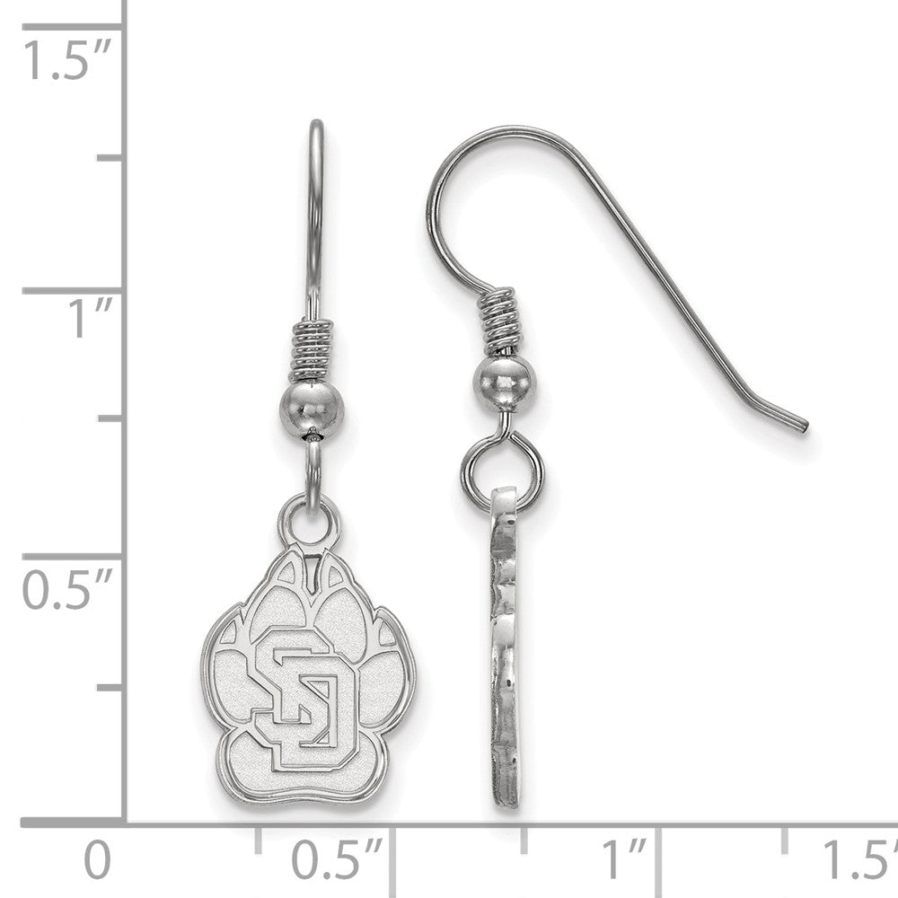 Alternate view of the Sterling Silver University of South Dakota Small Dangle Earrings by The Black Bow Jewelry Co.