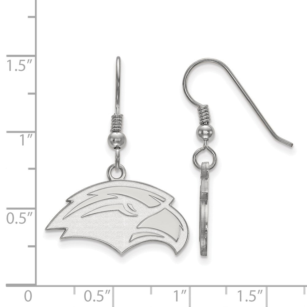 Alternate view of the Sterling Silver University of Southern Miss Small Dangle Earrings by The Black Bow Jewelry Co.