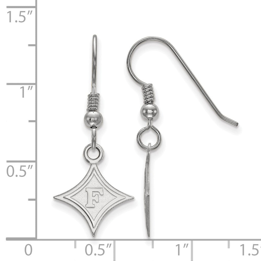 Alternate view of the Sterling Silver Furman University Small Dangle Earrings by The Black Bow Jewelry Co.