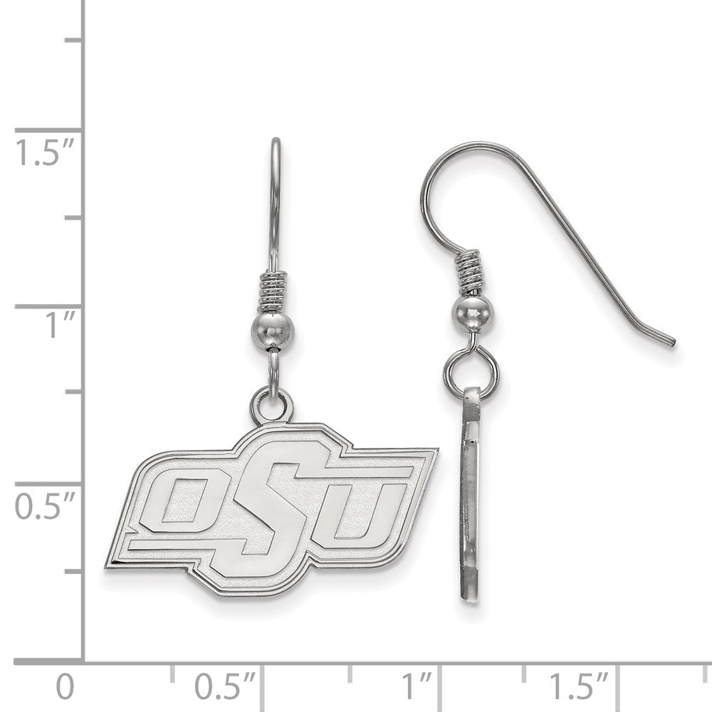 Alternate view of the Sterling Silver Oklahoma State University Small Dangle Earrings by The Black Bow Jewelry Co.