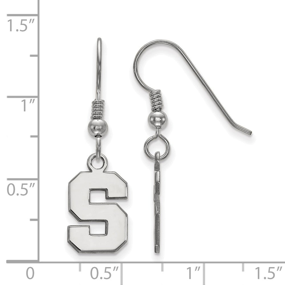 Alternate view of the Sterling Silver Michigan State University Small &#39;S&#39; Dangle Earrings by The Black Bow Jewelry Co.