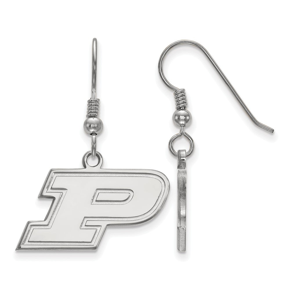 Sterling Silver Purdue Small Initial P Dangle Earrings, Item E14137 by The Black Bow Jewelry Co.