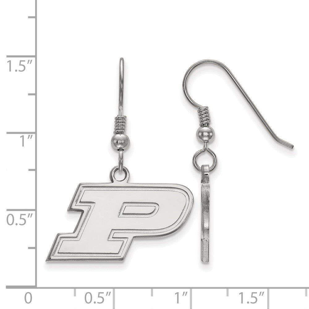 Alternate view of the Sterling Silver Purdue Small Initial P Dangle Earrings by The Black Bow Jewelry Co.