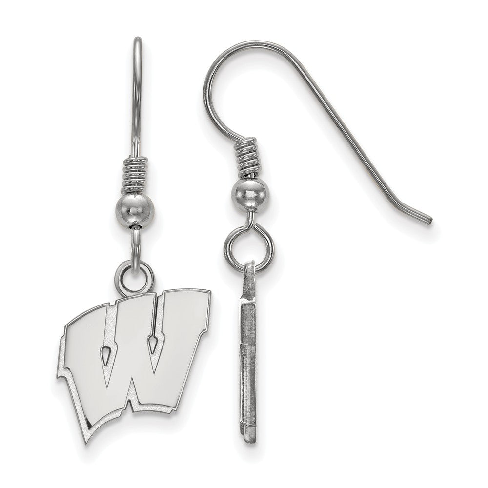 Sterling Silver University of Wisconsin Small &#39;W&#39; Dangle Earrings, Item E14159 by The Black Bow Jewelry Co.