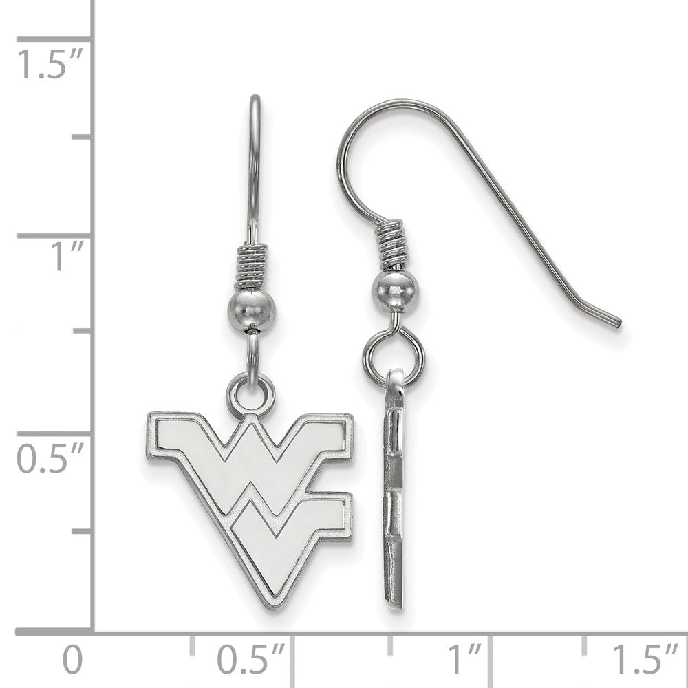 Alternate view of the Sterling Silver West Virginia University Small &#39;WV&#39; Dangle Earrings by The Black Bow Jewelry Co.