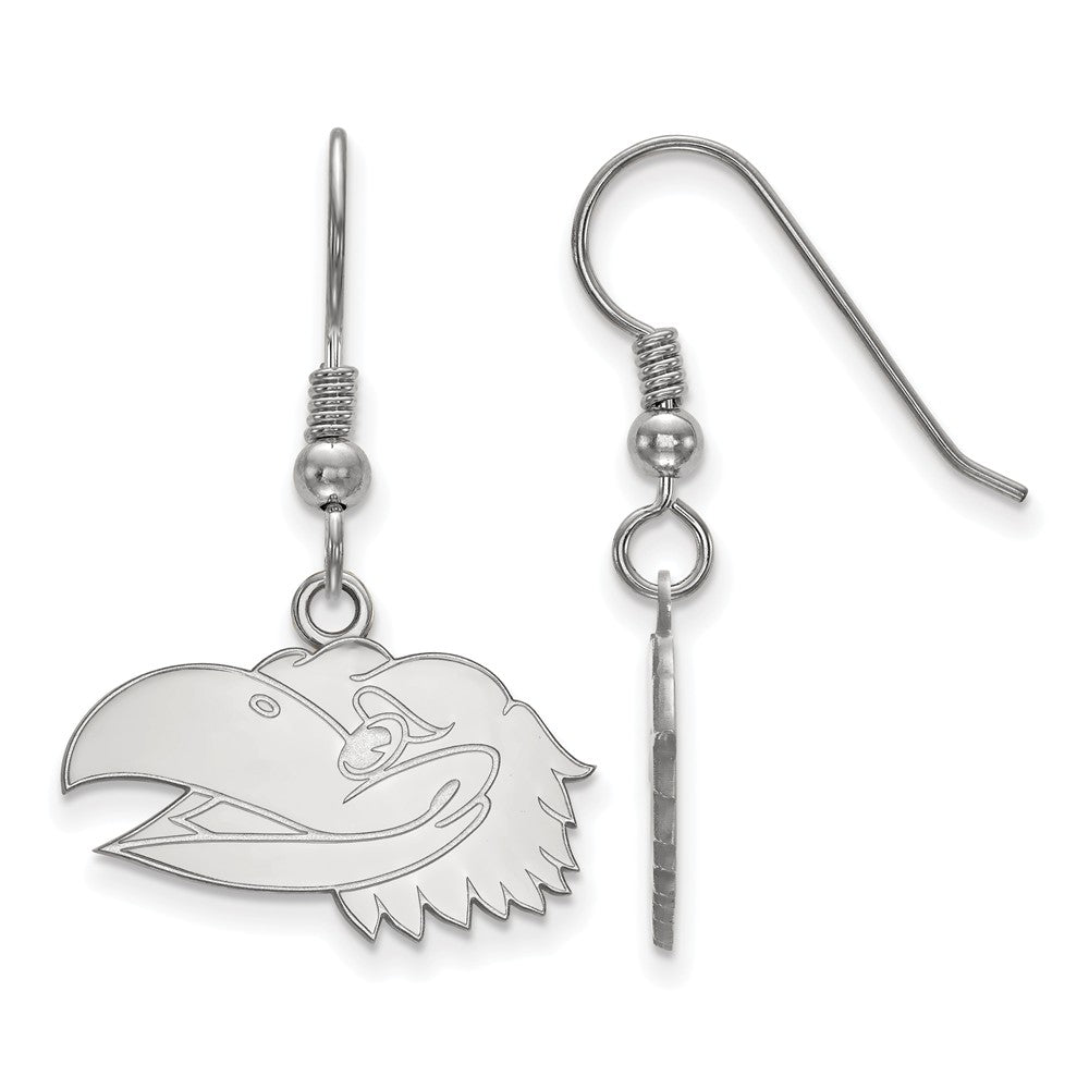 Sterling Silver University of Kansas Small Mascot Head Dangle Earrings, Item E14176 by The Black Bow Jewelry Co.