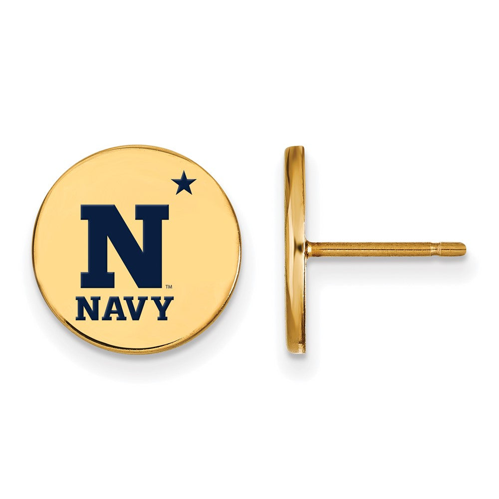 14k Gold Plated Silver U.S. Naval Academy Small Enamel Disc Earrings, Item E14218 by The Black Bow Jewelry Co.