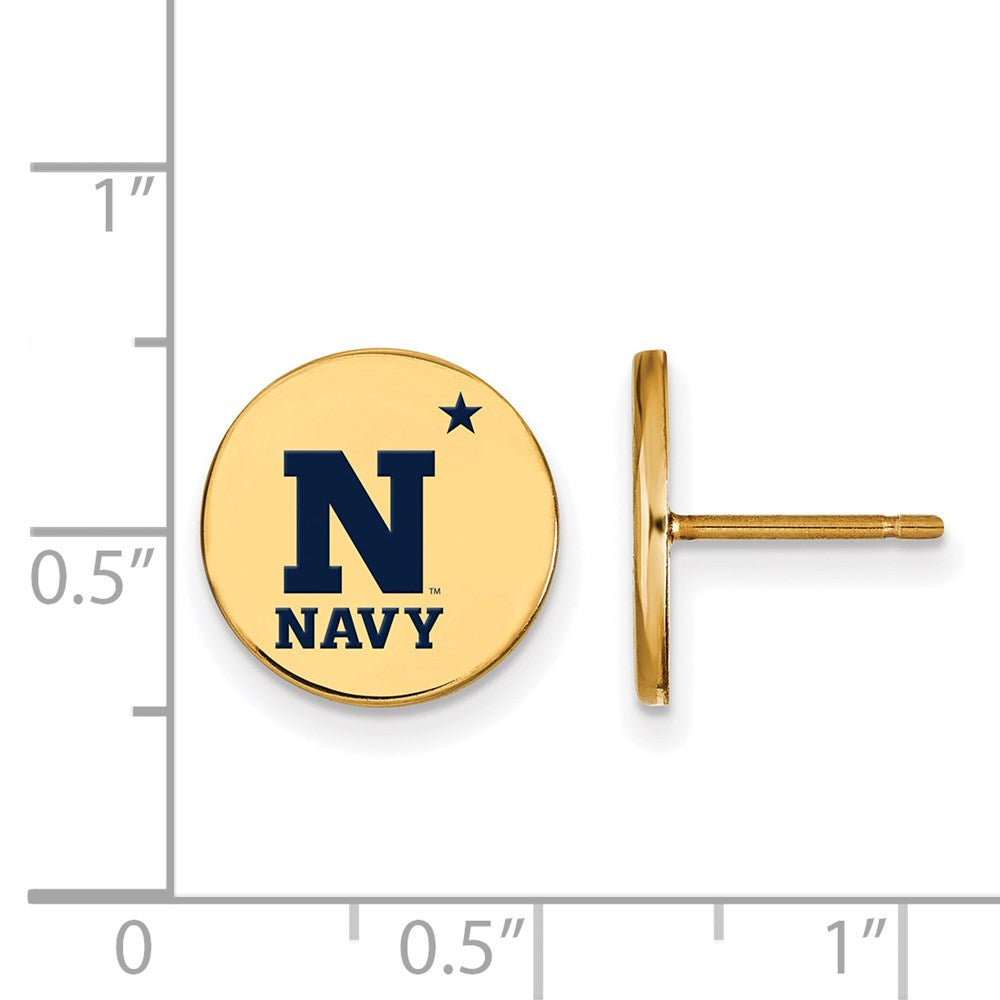 Alternate view of the 14k Gold Plated Silver U.S. Naval Academy Small Enamel Disc Earrings by The Black Bow Jewelry Co.
