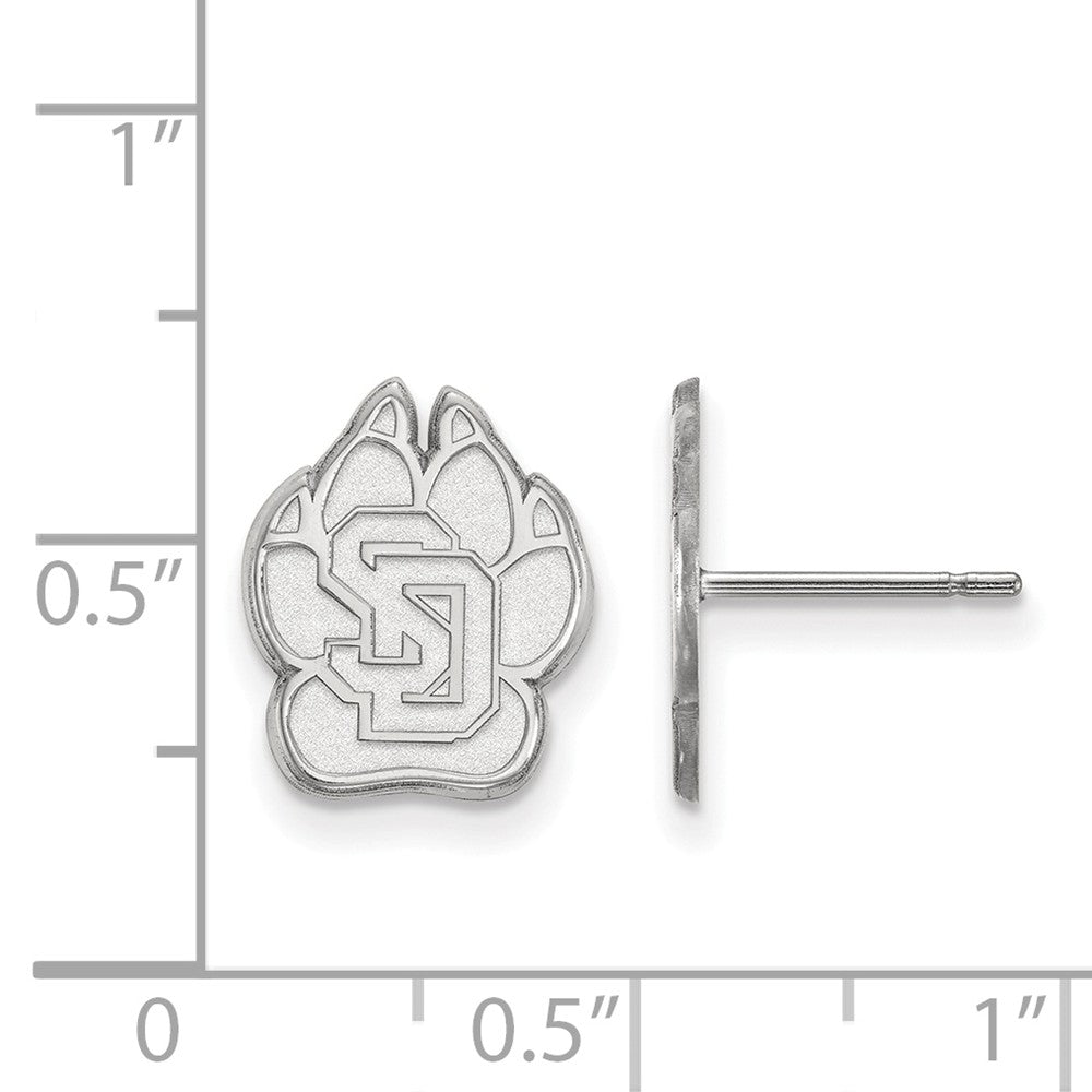 Alternate view of the 10k White Gold University of South Dakota Small Post Earrings by The Black Bow Jewelry Co.