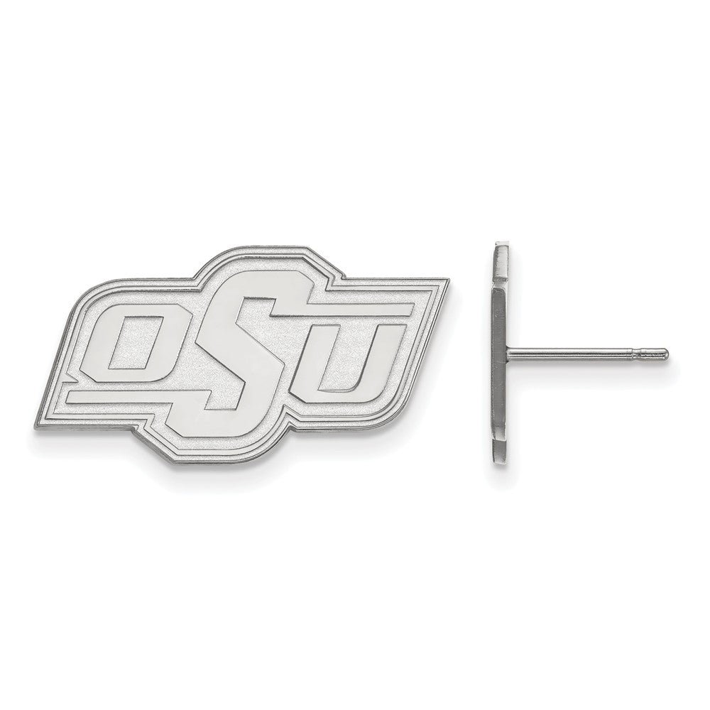 10k White Gold Oklahoma State University Small Post Earrings, Item E14295 by The Black Bow Jewelry Co.