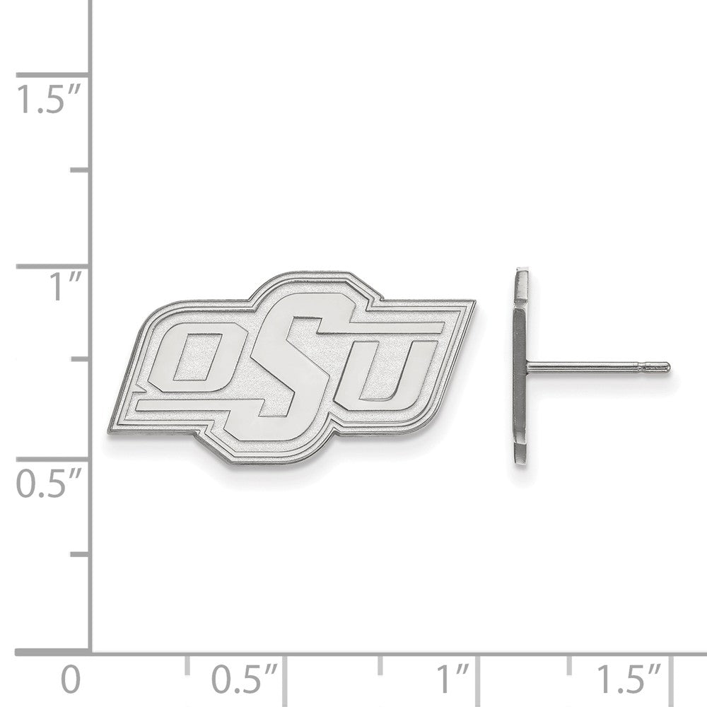 Alternate view of the 10k White Gold Oklahoma State University Small Post Earrings by The Black Bow Jewelry Co.
