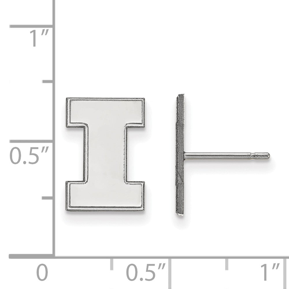 Alternate view of the 10k White Gold University of Illinois Small Initial I Post Earrings by The Black Bow Jewelry Co.