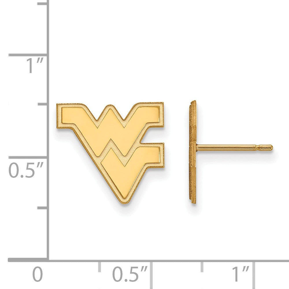 Alternate view of the 10k Yellow Gold West Virginia University Small Post Earrings by The Black Bow Jewelry Co.