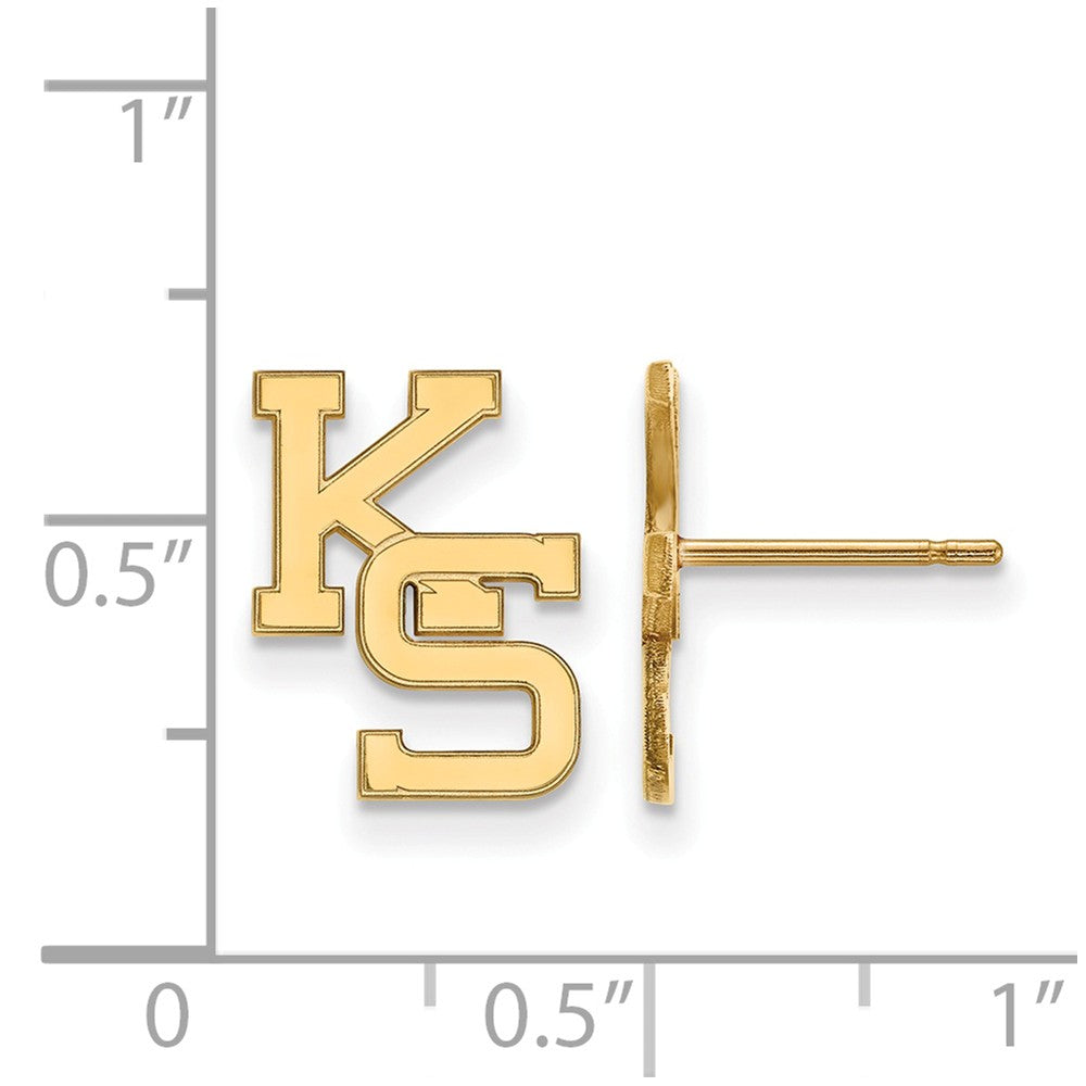 Alternate view of the 10k Yellow Gold Kansas State University Small Post Earrings by The Black Bow Jewelry Co.