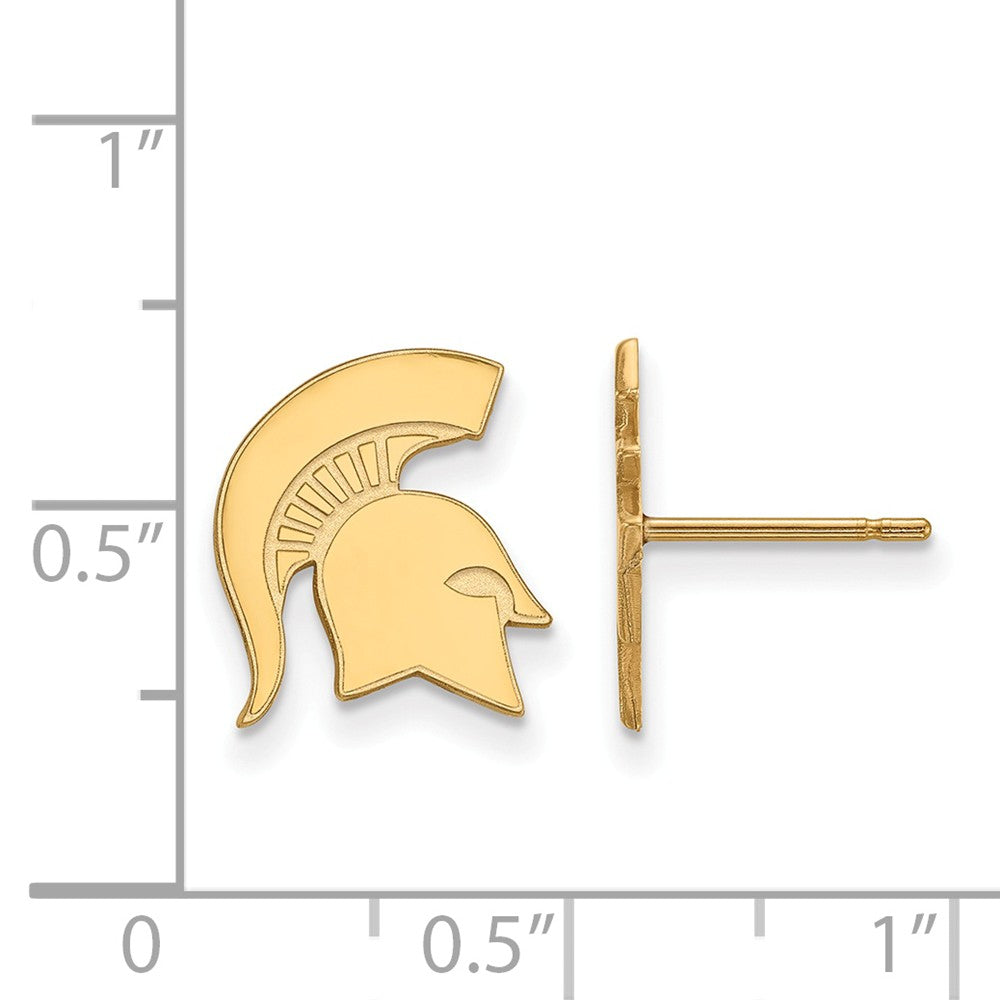 Alternate view of the 10k Yellow Gold Michigan State University Small Post Earrings by The Black Bow Jewelry Co.